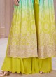 Neon Green Palazzo Suit With Embroidered Naira Cut Jacket