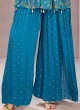 Deep Sky Blue Palazzo Suit With Dupatta