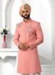 Dark Peach Readymade Hand Embroidered Sherwani Set