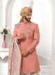 Dark Peach Readymade Hand Embroidered Sherwani Set