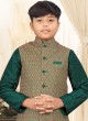 Green Fancy Printed Nehru Jacket For Boys