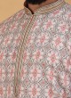 Beige Printed Art Silk Kurta Pajama