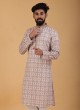 Beige Printed Art Silk Kurta Pajama