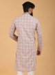 Beige Printed Art Silk Kurta Pajama