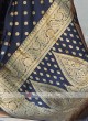 Silk Saree In Dark Blue