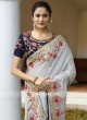 Grey Wedding Sari with Navy Blouse Piece