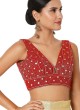 Embroidered Red Velvet Readymade Blouse