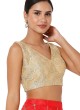 V Neck Golden Cream Color Net Ready Blouse