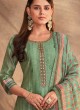 Shagufta Tussar Silk Pant Style Suit In Pista Green