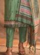 Shagufta Tussar Silk Pant Style Suit In Pista Green