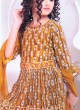 Designer Mustard Yellow Printed Sharara Suit