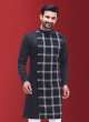 Checks Print Navy Blue Indowestern For Festive