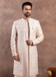 Off White Indowestern With Embroidered Jacket