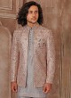 Grey Embroidered Jacket Style Indowestern Set