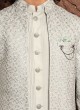 Light Grey Jacket Style Embroidered Indowestern For Men