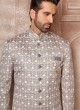 Embroidered Indowestern Set In Grey Color