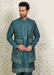 Peacock Blue Readymade Embroidered Indowestern