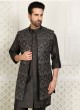 Black Readymade Indowestern In Cotton Silk