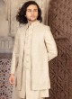 Cream Embroidered Indowestern For Men