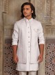 White Embroidered Nehru Jacket Set For Men