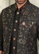 Black Readymade Sequins Embroidred Nehru Jacket Set