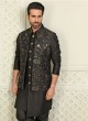 Black Readymade Sequins Embroidred Nehru Jacket Set