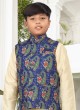 Blue And Cream Printed Nehru Jacket Set