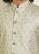 Readymade Pista Green Nehru Jacket Set With Thread Work