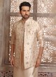 Attractive Golden Cream Color Nehru Jacket Set