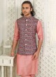 Gajri Pink Thread Embroidered Nehru Jacket Set