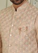 Beige Thread Embroidered Nehru Jacket Set