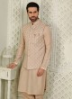 Beige Thread Embroidered Nehru Jacket Set