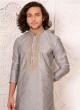 Fancy Embroidered Grey Kurta Pajama For Men