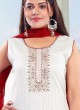 White and Red Chanderi Silk Pant Salwar Suit