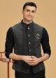 Attractive Black Nehru Jacket Set With Thread Work