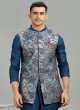 Teal Blue Wedding Wear Mens Nehru Jacket Set