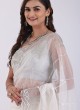 Gorgeous Off White Embroidered Organza Saree