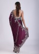 Traditional Heavy Embroidered Wine Saree