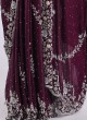 Traditional Heavy Embroidered Wine Saree