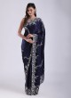 Attractive Navy Blue Heavy Embroidered Saree