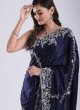 Attractive Navy Blue Heavy Embroidered Saree