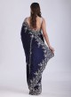 Attractive Navy Blue Heavy Embroidered Saree