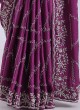 Gorgeous Purple Embroidered Crepe Chiffon Saree