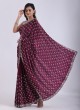 Heavy Embroidered Wine Crepe Chiffon Saree