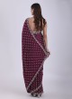 Heavy Embroidered Wine Crepe Chiffon Saree