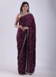 Wine Designer Crepe Chiffon Embroidered Saree