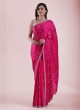 Elegant Deep Pink Embroidered Crepe Chiffon Saree