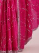 Elegant Deep Pink Embroidered Crepe Chiffon Saree