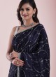 Attractive Navy Blue Embroidered Saree In Crepe Chiffon