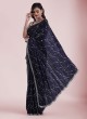 Attractive Navy Blue Embroidered Saree In Crepe Chiffon